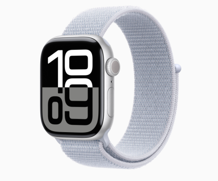 Apple Watch Series 10, 42 мм корпус из алюминия цвета «Silver», ремешок Sport Loop цвета «Blue Cloud»