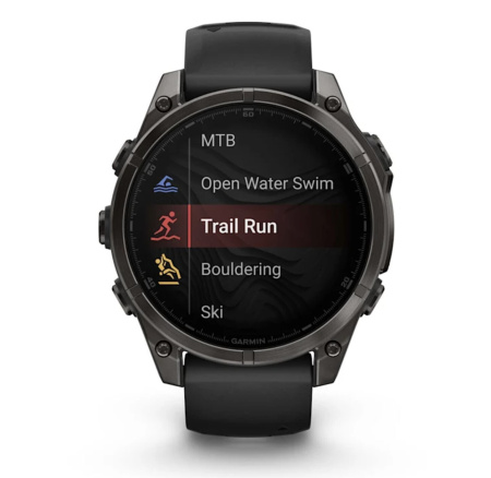 Смарт часы Garmin Fenix 8, 47 мм, AMOLED, Sapphire Carbon Gray DLC Titanium with Black/Pebble Gray Silicone Band