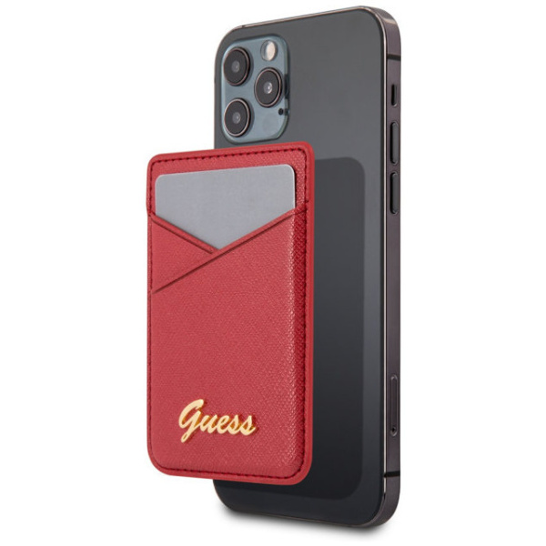 Магнитный картхолдер CG Mobile Guess Wallet Cardslot Magsafe Saffiano Script logo, цвет Красный (GUWMSSASLRE)