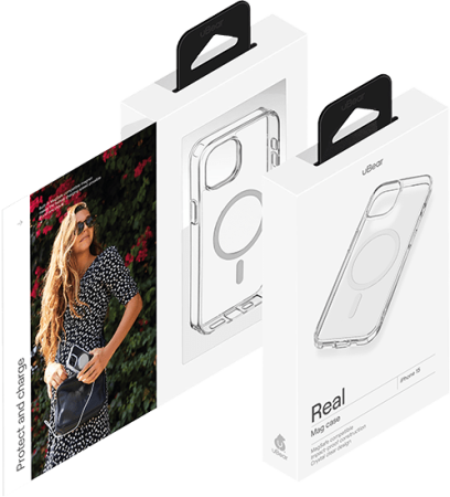 Чехол защитный uBear Real Mag Case, iPhone 15, MagSafe, усиленный, прозрачный (CS252TT61RL-I23M)
