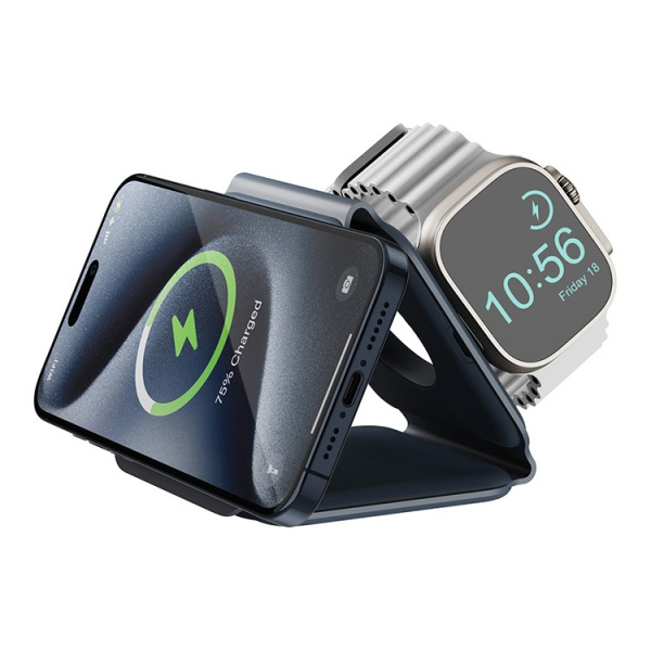 Беспроводное СЗУ EnergEA Bazic GoMag Trio PLUS magnetic wireless foldable 15W Navy Blue