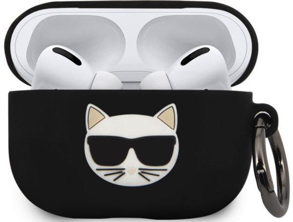 Чехол Lagerfeld для Airpods Pro Choupette Silicone case with ring , цвет черный (KLACAPSILCHBK)