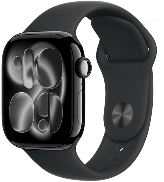 Apple Watch Series 11, 46 мм корпус из алюминия цвета «Jet Black», ремешок Sport Band цвета «Black»