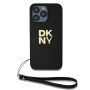 Чехол DKNY PU Stack metal logo Hard + Hand strap Black для iPhone 15 Pro, чёрный