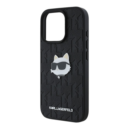 Чехол Karl Lagerfeld PU Grained Monogram NFT Choupette metal Head Hard Black для iPhone 16 Pro Max чехол, черный