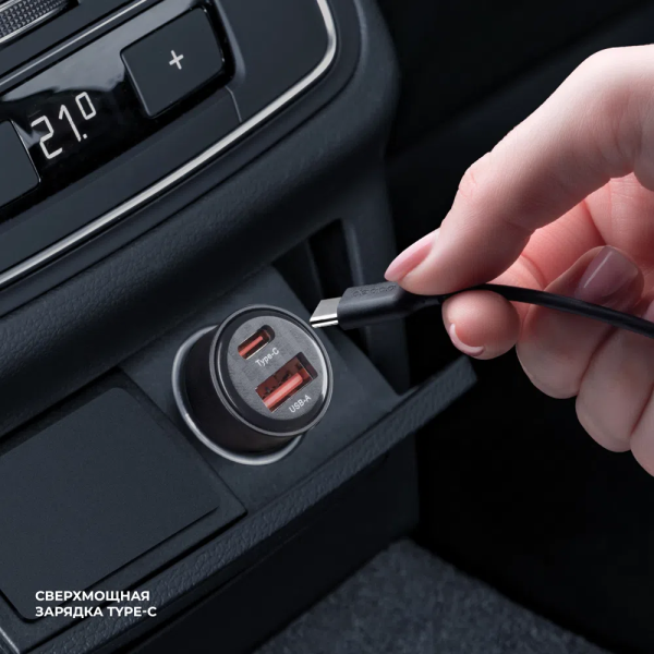 Автомобильное зарядное устройство Deppa Crystal Car Charger [USB + USB-C] 95W, Black (11217)