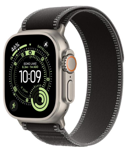 Apple Watch Ultra 3 (2025), 49 мм корпус из титана цвета «Natural», ремешок Trail Loop размера, цвета «Black/Charcoal»