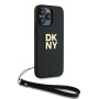 Чехол DKNY PU Stack metal logo Hard + Hand strap Black для iPhone 15 Pro Max, чёрный