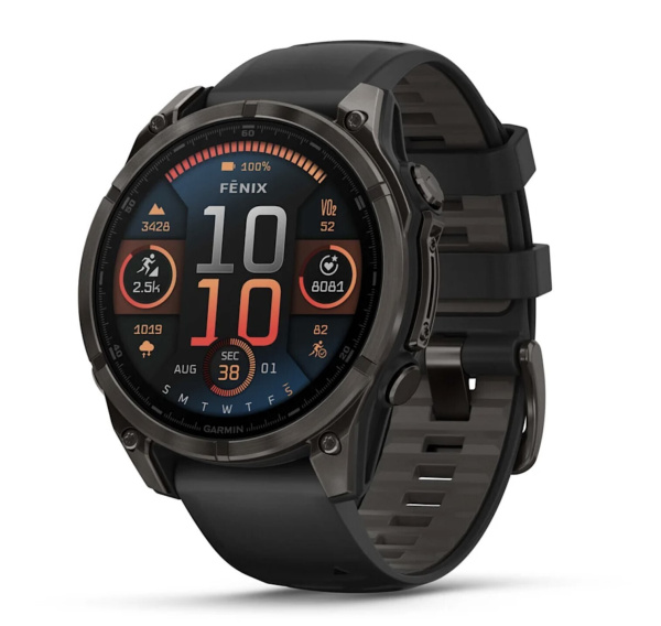 Смарт часы Garmin Fenix 8, 47 мм, AMOLED, Sapphire Carbon Gray DLC Titanium with Black/Pebble Gray Silicone Band