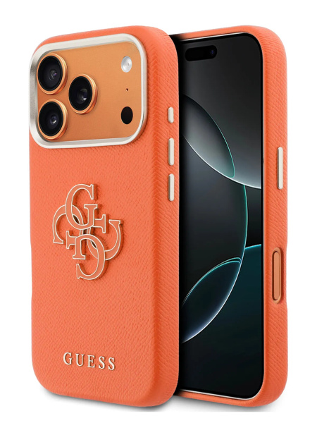 Чехол Guess для iPhone 17 Pro Max чехол PU Saffiano Full Wrapped 4G Big Metal logo & Cam Hard Orange