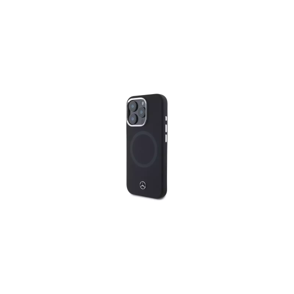 Чехол Mercedes Liquid silicone Ring Metal camera Hard Black (MagSafe) для iPhone 16 Pro, черный