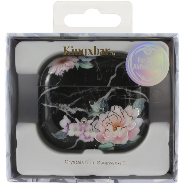 Чехол Marble для AirPods 3, цвет Черный/"Цветы" (6959003503572)