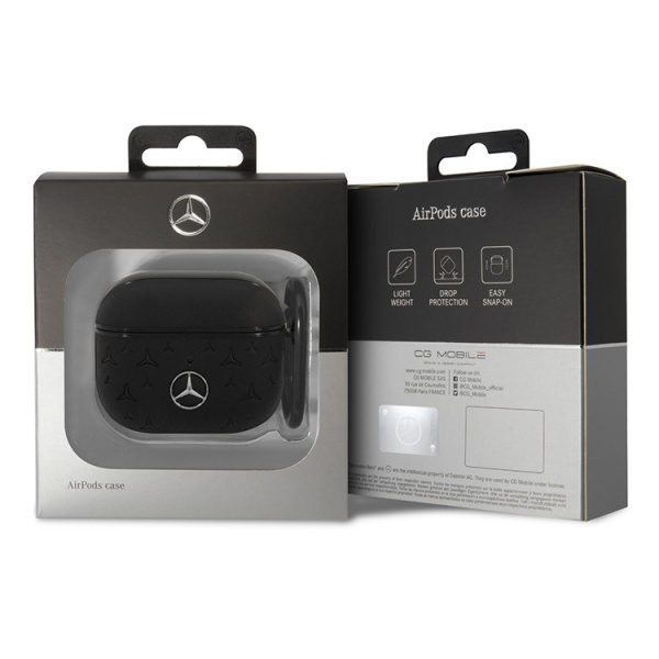 Чехол Mercedes Genuine leather Stars Metal logo для AirPods 3 (2021), черный