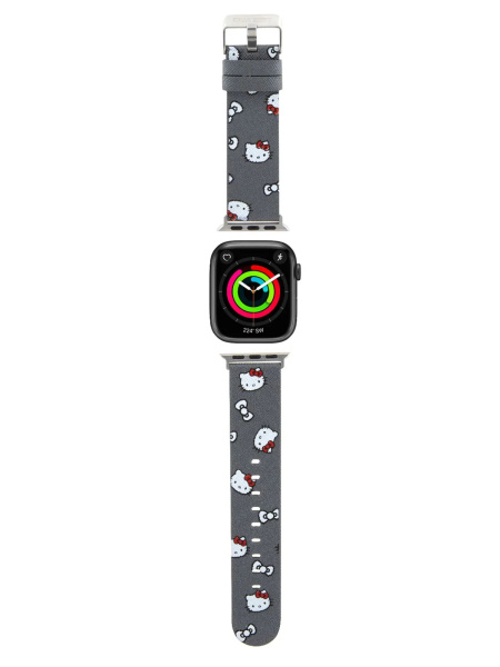 Ремешок Hello Kitty PU Saffiano Heads and Bows Silver для Apple Watch 42/41/40 mm