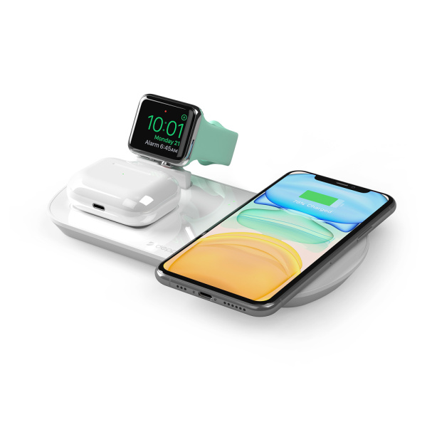 Зарядная станция Deppa 3 в 1: iPhone, Apple Watch, Airpods, беспроводная, 17,5 Вт, белая (24010)