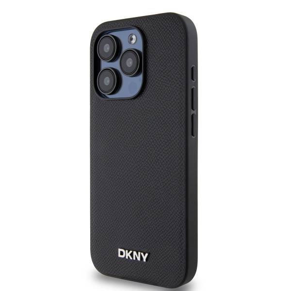 Чехол DKNY PU Grained Metal logo Hard Black (MagSafe) для iPhone 15 Pro Max, чёрный
