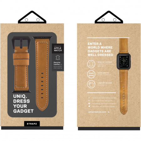 Ремешок кожаный Uniq Kronos Strap Leather для Apple Watch 42/44/45mm, цвет Коричневый (42MM-KRNSBWN)