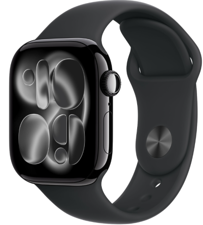 Apple Watch Series 11, 42 мм корпус из алюминия цвета «Jet Black», ремешок Sport Band цвета «Black»