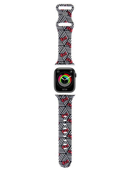 Ремешок Hello Kitty Liquid silicone Bows and Stripes Black для Apple Watch 42/41/40 mm