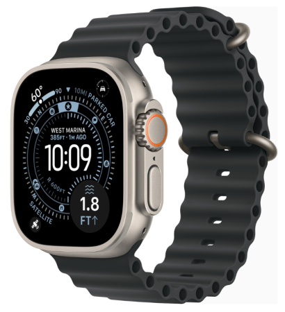 Apple Watch Ultra 3 (2025), 49 мм корпус из титана цвета «Natural», ремешок Ocean Band цвета «Black»