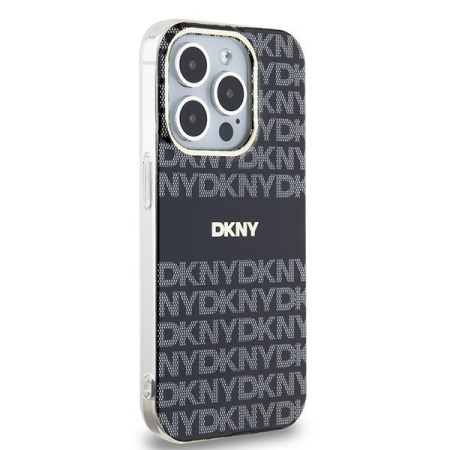 Чехол DKNY PC/TPU Repeat texture Tonal stripe Hard Black (MagSafe) для iPhone 15 Pro, чёрный