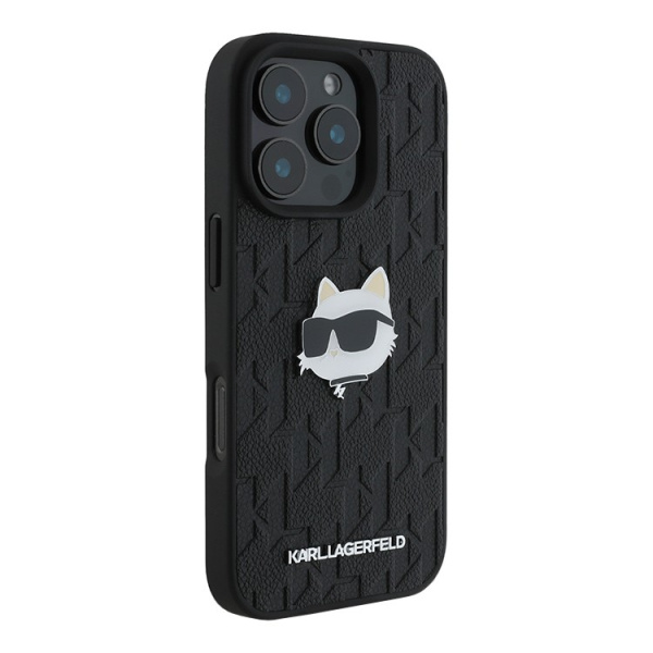 Чехол Karl Lagerfeld PU Grained Monogram NFT Choupette metal Head Hard Black для iPhone 16 Pro Max чехол, черный