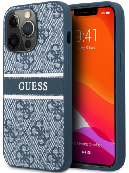 Чехол CG Mobile Guess PU 4G Stripe printed logo Hard для iPhone 13 Pro, цвет Синий (GUHCP13L4GDBL)