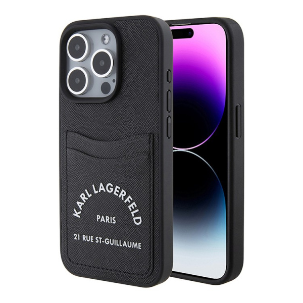 Чехол Karl Lagerfeld Cardslot PU Saffiano RSG 3D rubber logo Hard для iPhone 15 Pro Max, Black