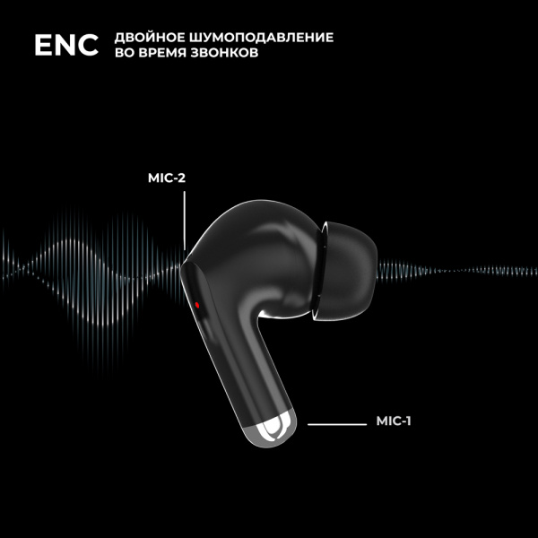 Беспроводные наушники с микрофоном Deppa Air Icon Pro, TWS, BT 5.2, 400 мАч, ANC/ENC, черный (44195)