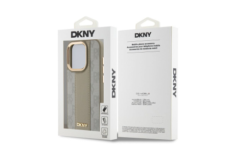 Чехол DKNY PU Checkered Metal logo Hard Beige (MagSafe) для iPhone 15 Pro, бежевый
