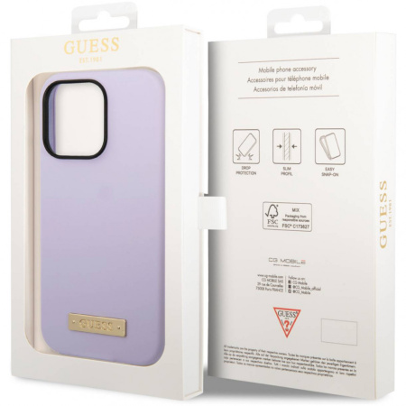 Чехол CG Mobile Guess Liquid silicone Plate metal logo Hard (MagSafe) для iPhone 14 Pro, цвет Сиреневый