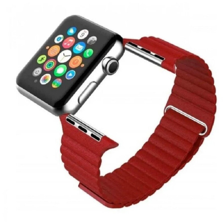 Ремешок кожаный блочный для Apple Watch 38/40/41mm, красный