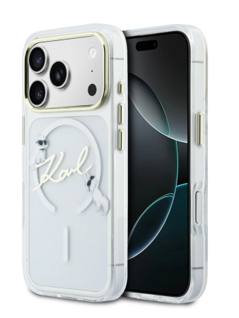 Чехол Lagerfeld IML NFT Choupettes Script logo Metal Cam Hard Transp (MagSafe) для iPhone 17 Pro Max