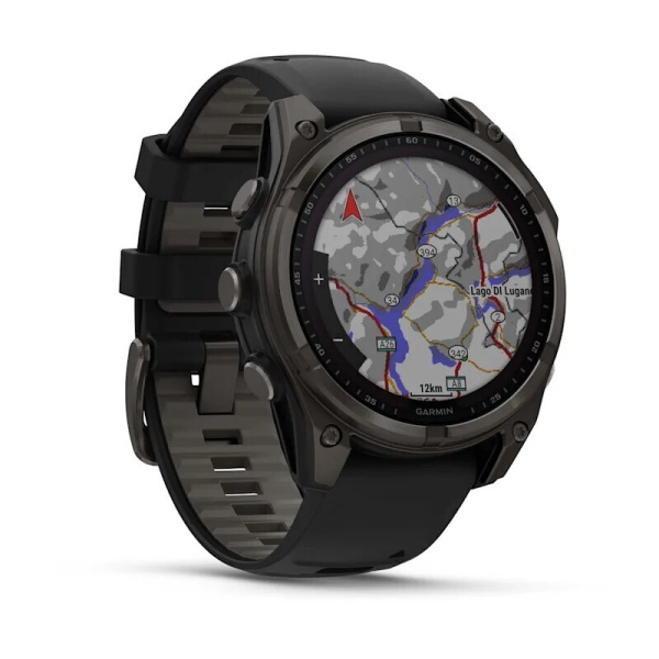 Смарт часы Garmin Fenix 8, 47 мм, Solar, Sapphire Carbon Gray DLC Titanium with Black/Pebble Gray Silicone