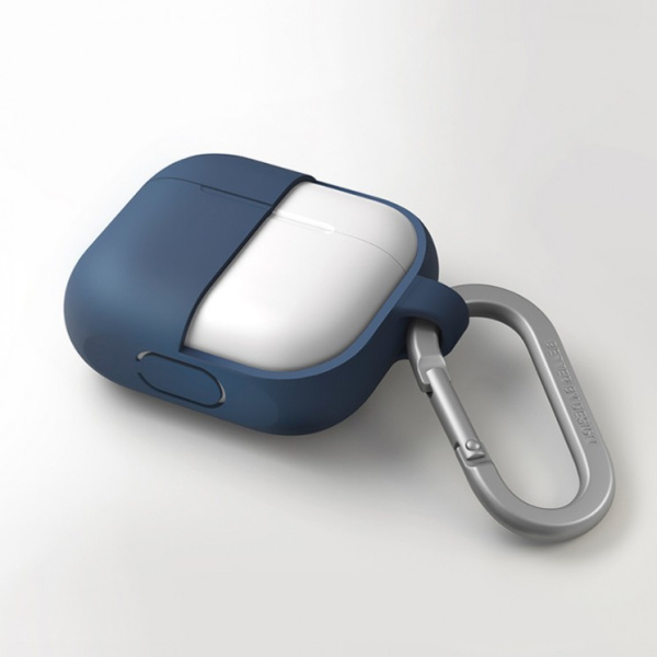 Комплект Uniq - чехол с карабином Vencer Silicone case + ремешок для AirPods 3, цвет Синий (AIRPODS(2021)-VENBLU)