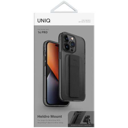 Чехол Uniq Heldro Mount + Band для iPhone 14 Pro, цвет Черный (Smoke)