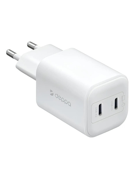 Сетевое зарядное устройство Deppa GaN 2хUSB-C GaN 45W, White (11462)