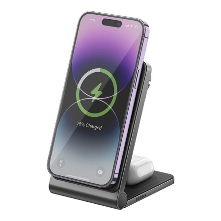 Беспроводная зарядка EnergEA MagTrio 3in1 magnetic wireless foldable charger 15W, серая