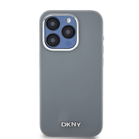 Чехол DKNY Liquid Silicone Metal logo and Camera frame Hard Grey (MagSafe) для iPhone 15 Pro, серый