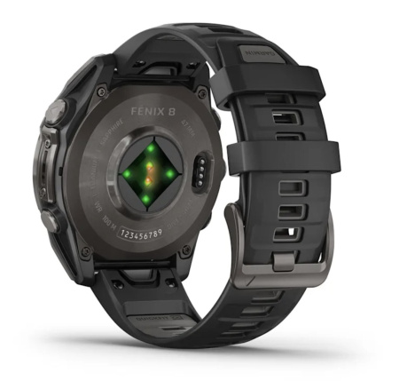 Смарт часы Garmin Fenix 8, 47 мм, AMOLED, Sapphire Carbon Gray DLC Titanium with Black/Pebble Gray Silicone Band