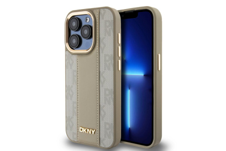 Чехол DKNY PU Checkered Metal logo Hard Beige (MagSafe) для iPhone 15 Pro, бежевый