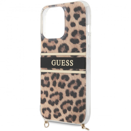 Чехол CG Mobile Guess PC/TPU Leopard Hard + Gold crossbody chain для iPhone 13 Pro, цвет Леопард/Золотая цепь (GUHCP13LKBCLE)