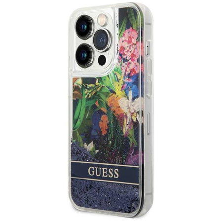 Чехол CG Mobile Guess Liquid Glitter Hard Flower Pattern для iPhone 14 Pro, цвет Синий (GUHCP14LLFLSB)