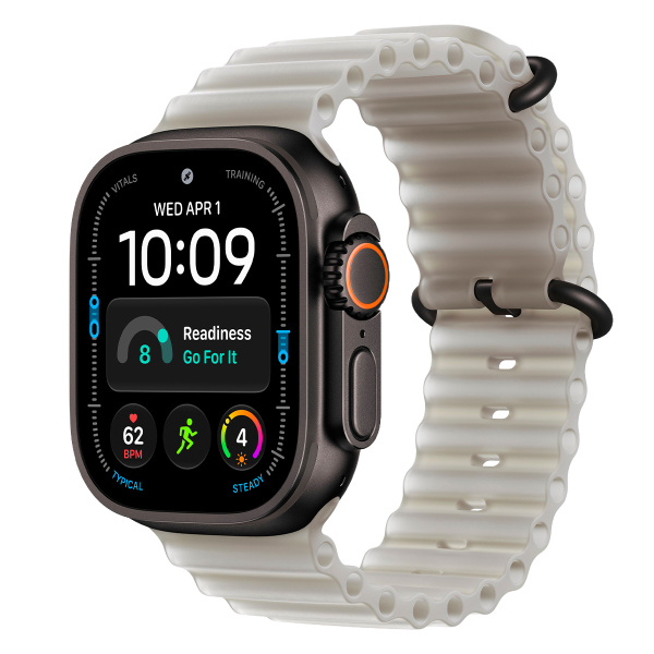 Apple Watch Ultra 4, 49 мм корпус из титана цвета «Black», ремешок Ocean Band цвета «Translucent Gray»