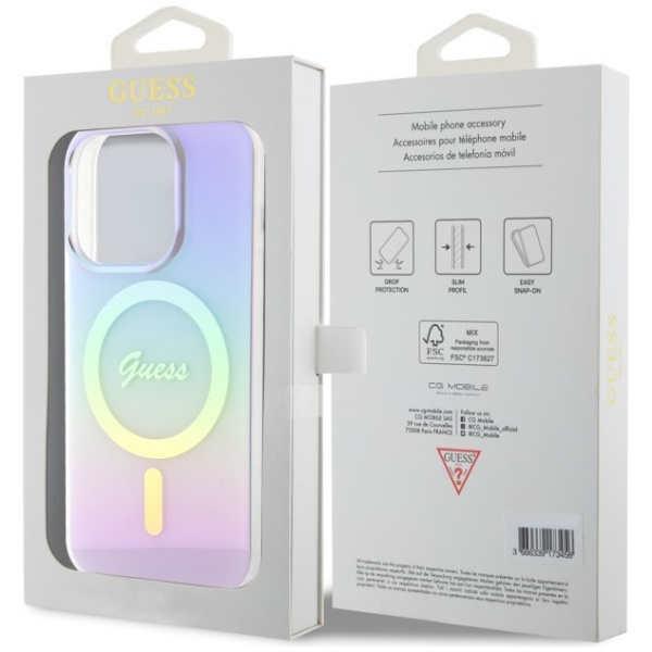 Чехол Guess PC/TPU Script printed logo Hard (MagSafe) для iPhone 15 Pro, цвет Фиолетовый