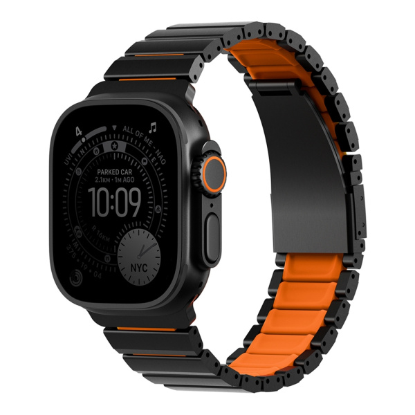 Ремешок Uniq Strova Flex Steel Band Black/Volt для Apple Watch 49/46/45/44 mm Orange