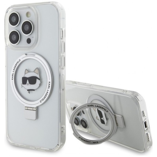 Чехол Karl Lagerfeld PC/TPU + Ring stand NFT Choupette head Hard (MagSafe) для iPhone 15 Pro, цвет Прозрачный