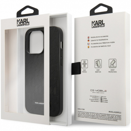 Чехол CG Mobile Karl Lagerfeld PU Saffiano Monogram w Metal logo Hard для iPhone 14 Pro, цвет чёрный (KLHCP14LSAKLHPK)
