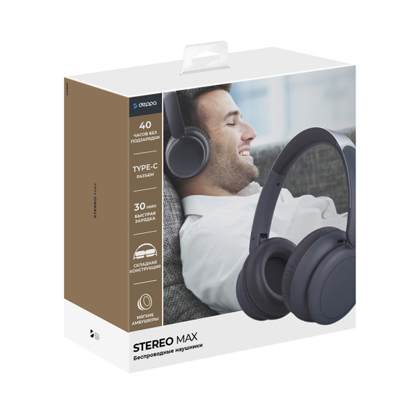Беспроводные накладные наушники Deppa Stereo Max, BT 5.3, 300 мАч, графит​​​​​​​ (44300)