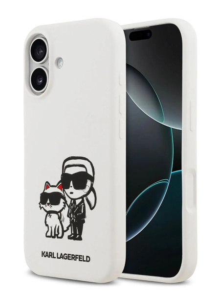 Чехол Lagerfeld Liquid Silicone Sketch Karl & Choupette Hard White (MagSafe) для iPhone 17